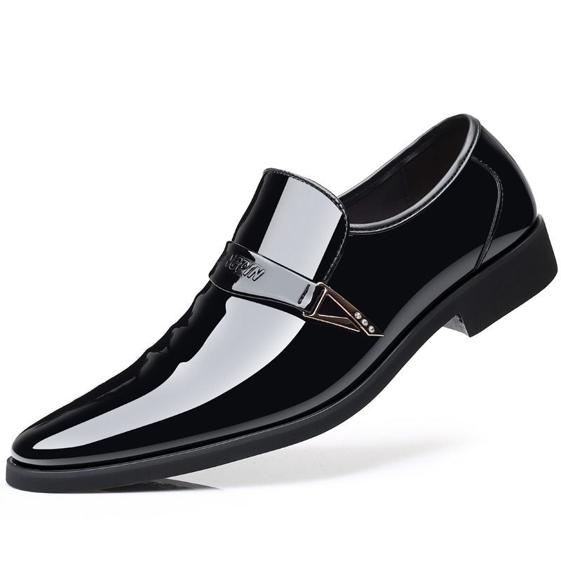 ASSKLO Business formal leather shoes exhibition increased height breathability resistance durability wedding groom's pointed toe slip on loafers dress shoes shiny Black [choose bigger size]