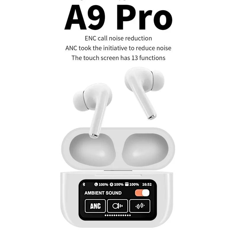 A9 Pro Wireless Bluetooth earphones LED Touch Screen Earpods Touch Screen ANC Noise Reduction Earbuds 500mAh Long Standby