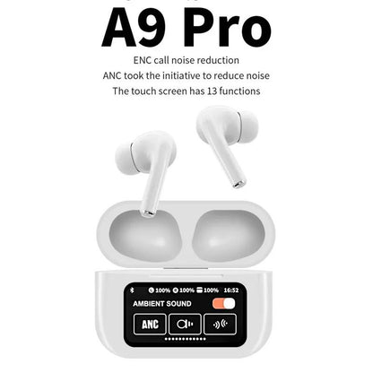 A9 Pro Wireless Bluetooth earphones LED Touch Screen Earpods Touch Screen ANC Noise Reduction Earbuds 500mAh Long Standby