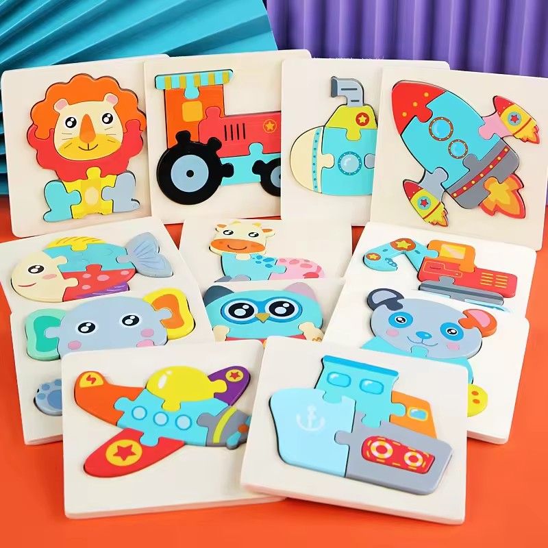 Wooden Puzzle Montessori Animals Carton Colorful Learning Education Toys Tangram Jigzaw Cognitive Wood For Children Kids Gift
