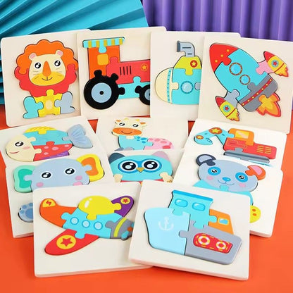 Wooden Puzzle Montessori Animals Carton Colorful Learning Education Toys Tangram Jigzaw Cognitive Wood For Children Kids Gift
