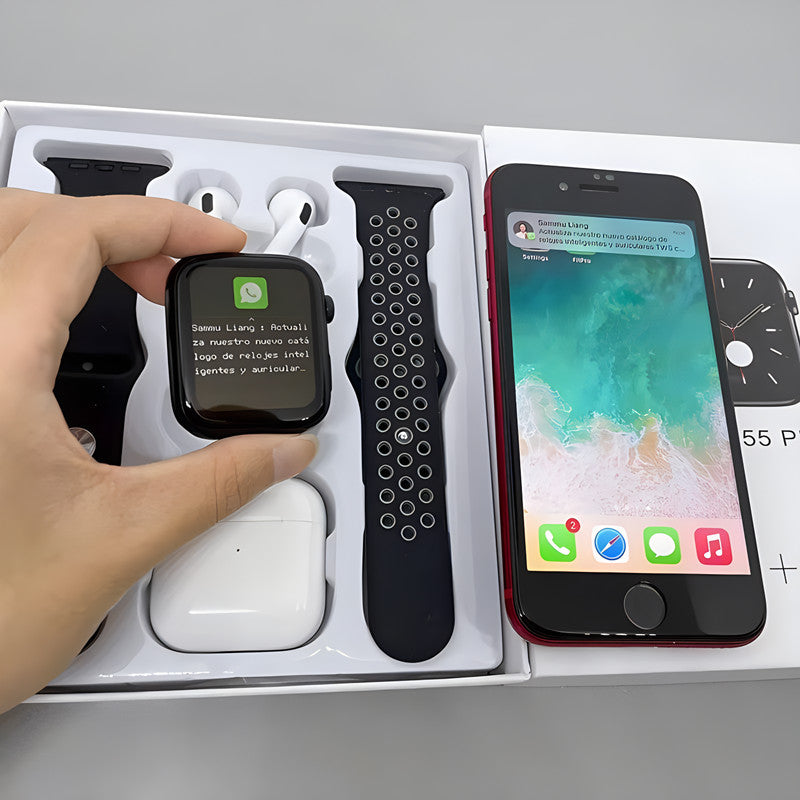 RichRipple T55 Pro Max 2 in 1 Smart Watch&Earphones Men Women Bluetooth Calling Blood Pressure Heart Rate Monitor Sports Fitness Bracelet Smartwatch+Free Gift Bluetooth Earphone