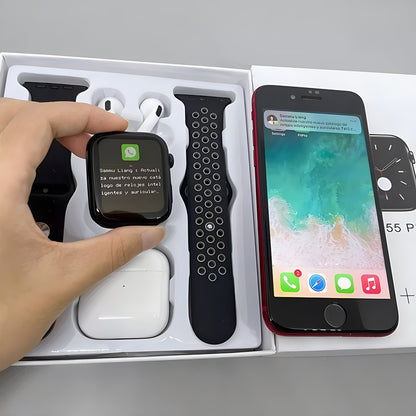 RichRipple T55 Pro Max 2 in 1 Smart Watch&Earphones Men Women Bluetooth Calling Blood Pressure Heart Rate Monitor Sports Fitness Bracelet Smartwatch+Free Gift Bluetooth Earphone