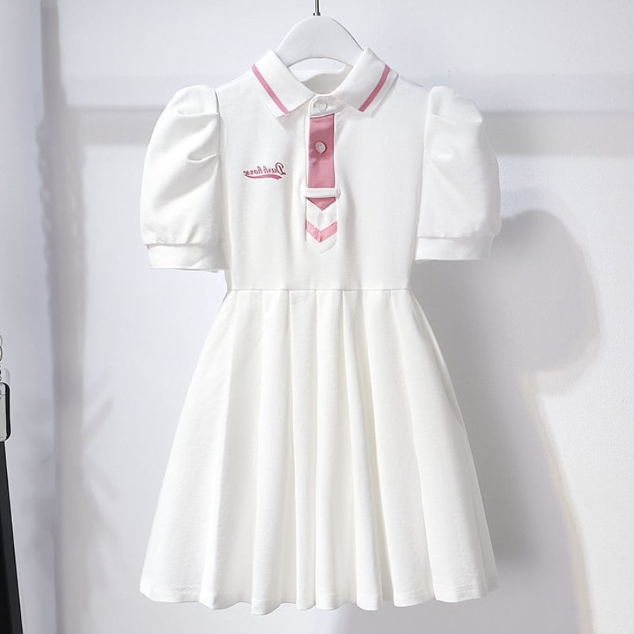 Girls' Summer Tweed Pleated Dress - Sweet Princess Style Casual Outfit