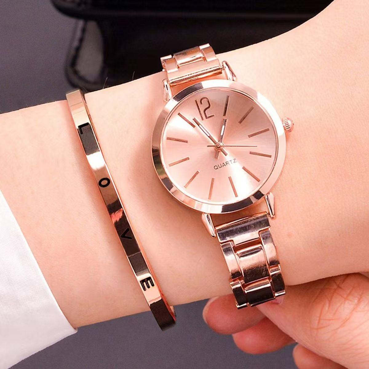 Stainless Steel Women Quartz Watches Bracelet Set For Ladies Lady Watch Wristwatches Female Watches Wrist Watch With Bangle Valentine's Day Christmas Birthday Gifts
