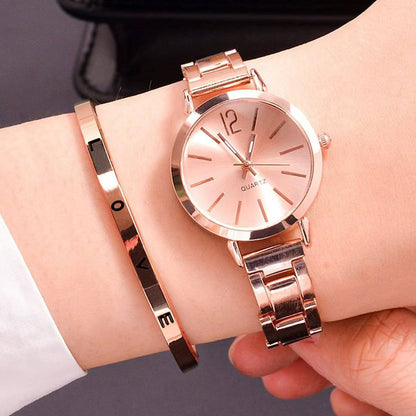 Stainless Steel Women Quartz Watches Bracelet Set For Ladies Lady Watch Wristwatches Female Watches Wrist Watch With Bangle Valentine's Day Christmas Birthday Gifts