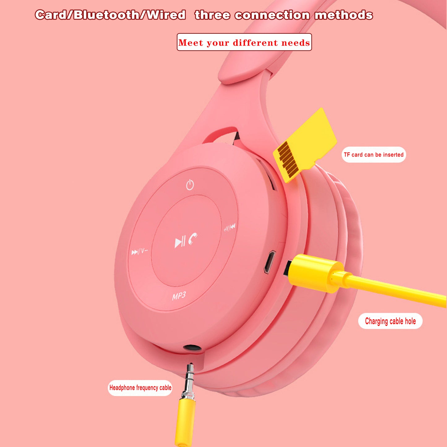 HW Lovely Y08 Bluetooth v5.0 Macaron Colorful Headphone Wireless Upgraded Headphones Support TF card