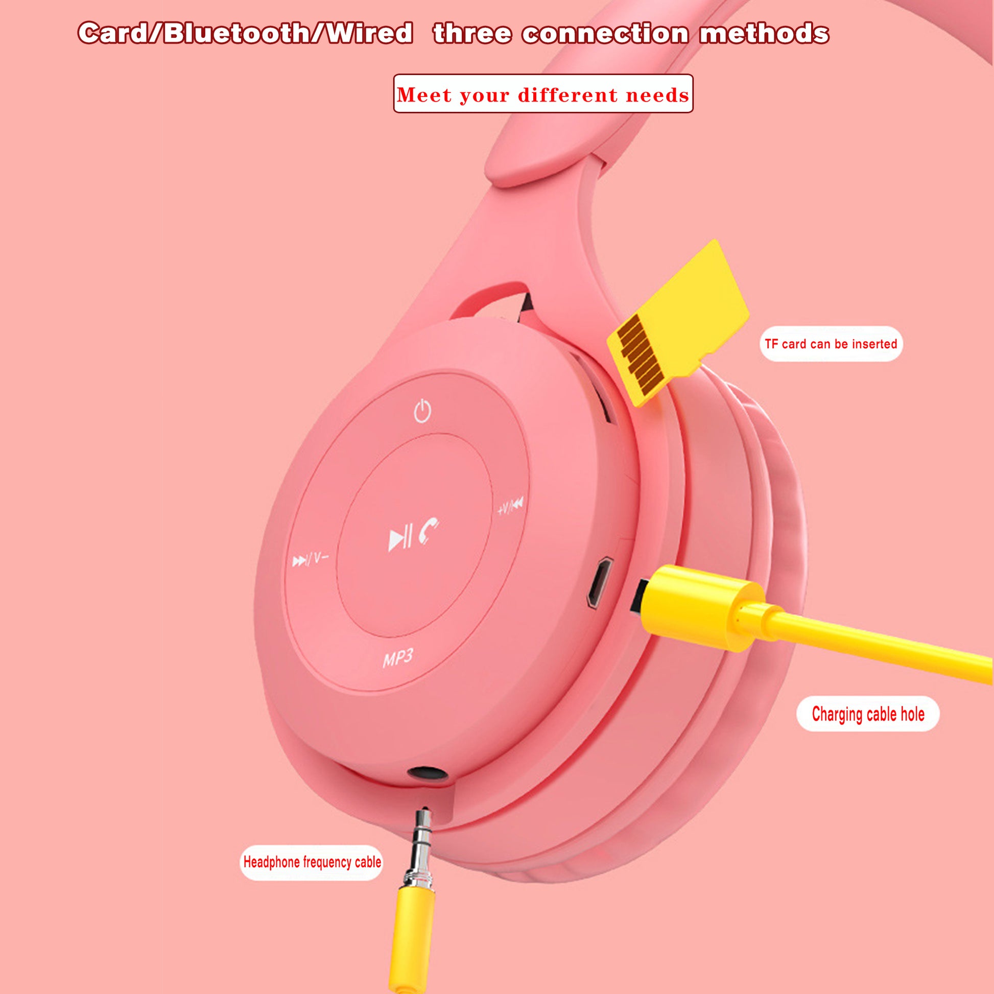 HW Lovely Y08 Bluetooth v5.0 Macaron Colorful Headphone Wireless Upgraded Headphones Support TF card