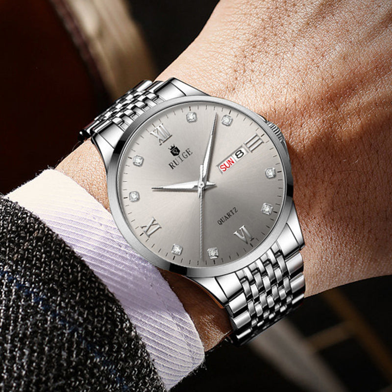 Luxury Men's Watches Dual Calendar Classic Business Quartz Watch for Men Stainless Steel Waterproof Wristwatch