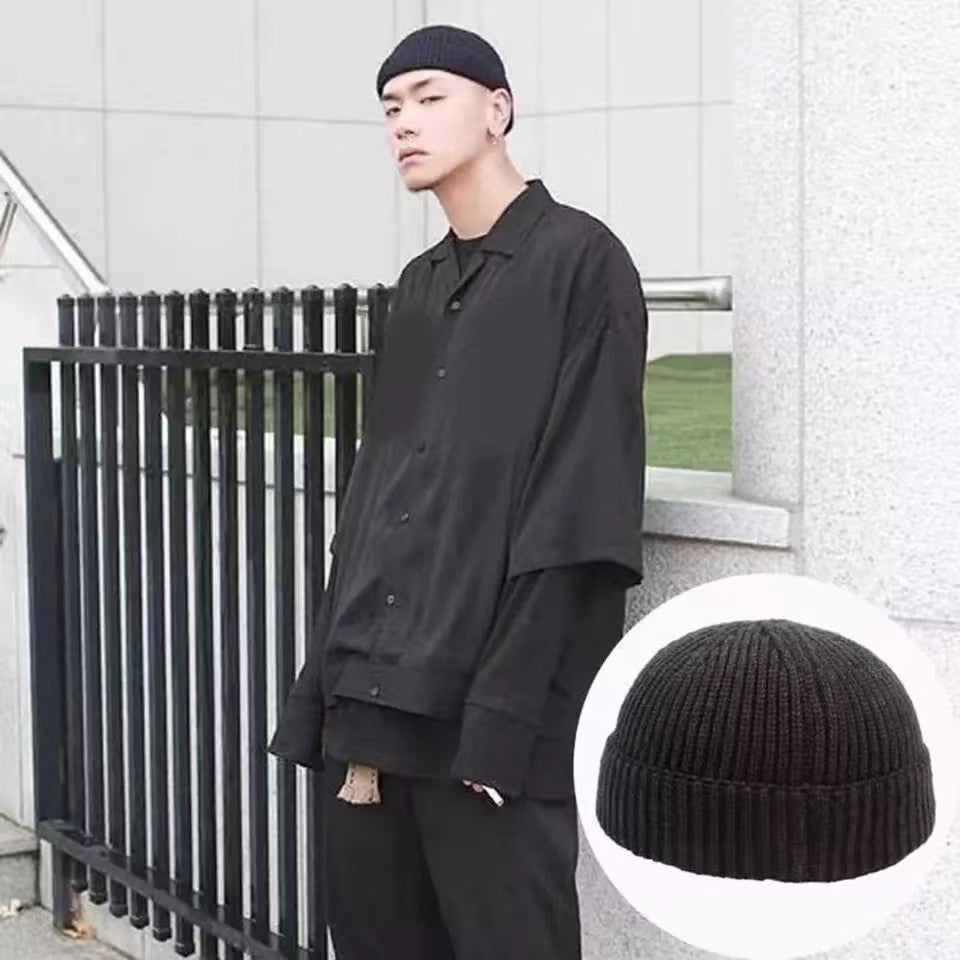 Fashion Hip Hop Beanie Knitted hat Men Skullcap Women Warm Brimless Baggy Melon Hats & Caps short domed knitted hat Men's and women's warm pullover cold hat thin melon