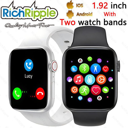 RichRipple New Black + Grey 2WatchBands Smart Watch Bluetooth Calling 1.92" IPS Heart Rate Blood Pressure Monitor Fitness Tracker for Smart Phone