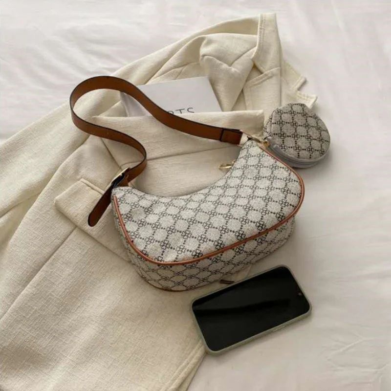 Mateamoda 2 in 1 Chic Monogram Print Sling Bag Underarm Handbag