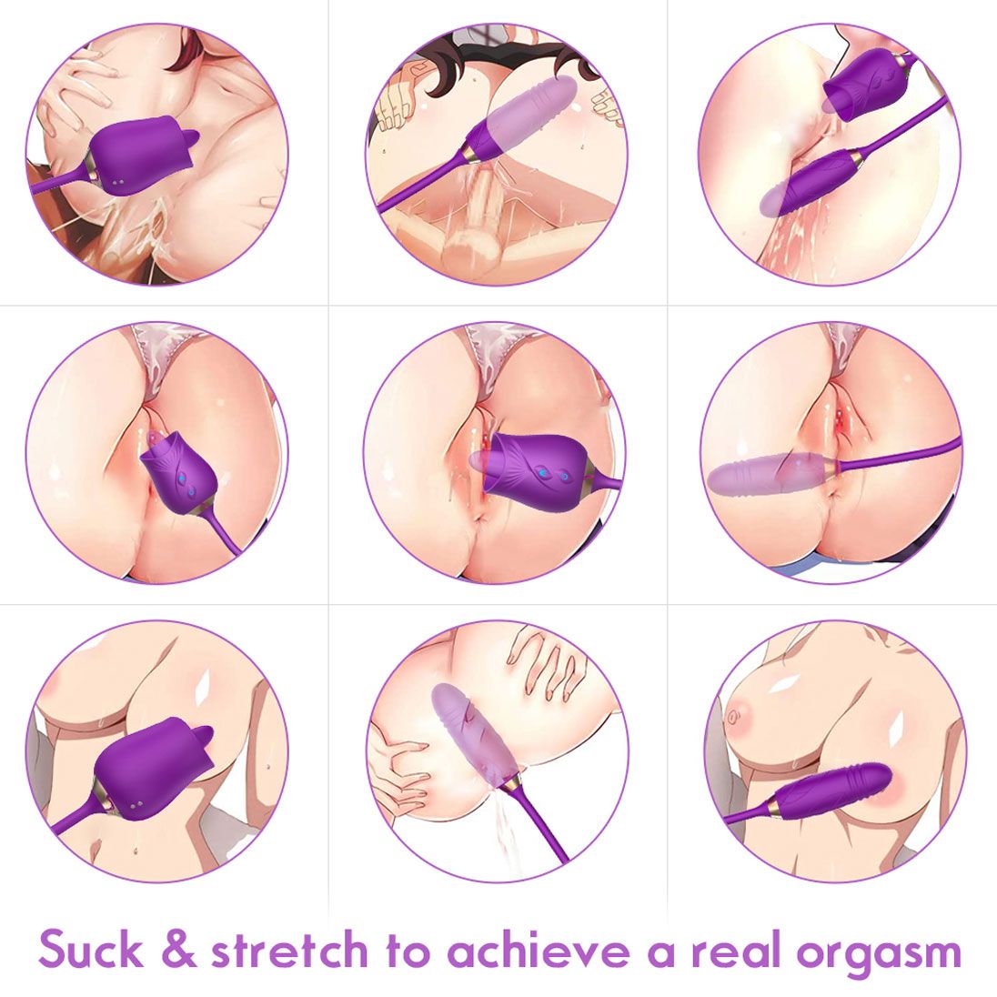 Rose Toy Vibrator Thrusting G Spot Dildo Clitoral Licking Stimulator Anal Plug Oral Tongue Adult Teasing Sex Toys for Women Couple Masturbation