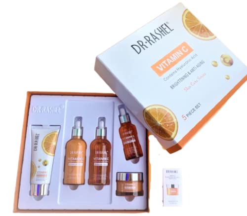 5 Pack Dr Rashel Vitamin C Serum, Toner, Facial Cleanser, Cleansing Milk Skin Care 5 Items, Contains Hyaluronic Acid, Anti Aging and Collagen Essence ( Pack Of 5 Piece Set ) Dr. Rashel Skin Care Set