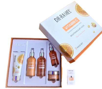 5 Pack Dr Rashel Vitamin C Serum, Toner, Facial Cleanser, Cleansing Milk Skin Care 5 Items, Contains Hyaluronic Acid, Anti Aging and Collagen Essence ( Pack Of 5 Piece Set ) Dr. Rashel Skin Care Set