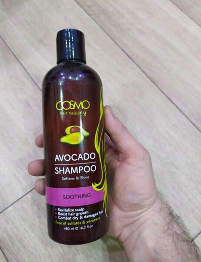COSMO Hair Naturals Avocado Nourishing Shampoo 480ml Gentle Daily Care Sulfate and Paraben Free to Strengthen and Restore Hair - 480ml Nourishes Scalp Strengthens and Repairs