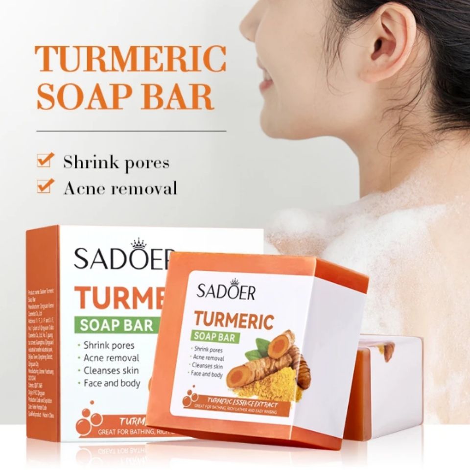 3 IN 1 SADOER TURMERIC 3 PCS Pack - Turmeric Soap Bar + Face Serum + Cream Skin Care for Shower, Smoothing and Cleanses Skin Face Wash Soap Facial Serum, Face Wash Oily Skin Bar Soap for Face and Body