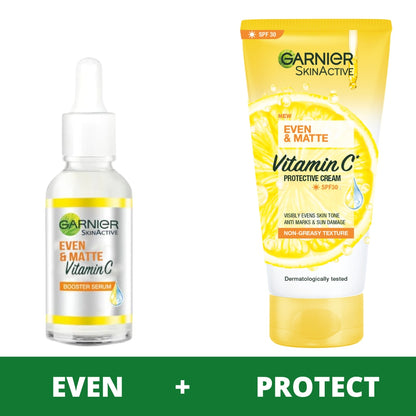 【Discounted】Garnier even tone essentials kit- Vitamin C Serum 30ml & Even & Matte Vitamin Spf30 -50ml