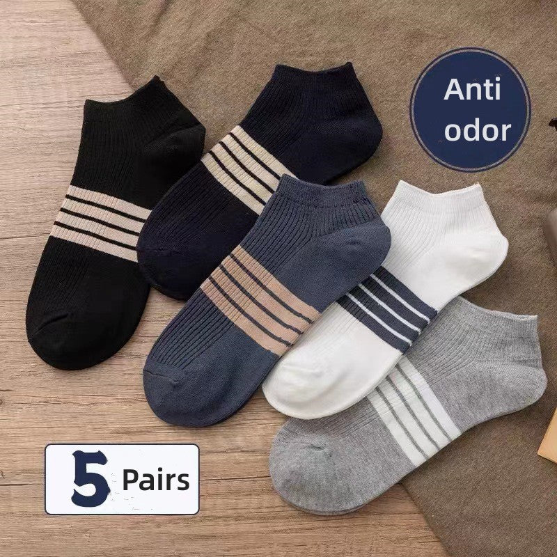 5 Pairs Of Men's Socks Short Sports Sweat-absorbing And Odor-proof Socks Boat Socks Men's Socks Cotton Men's Clothing Casual Socks
