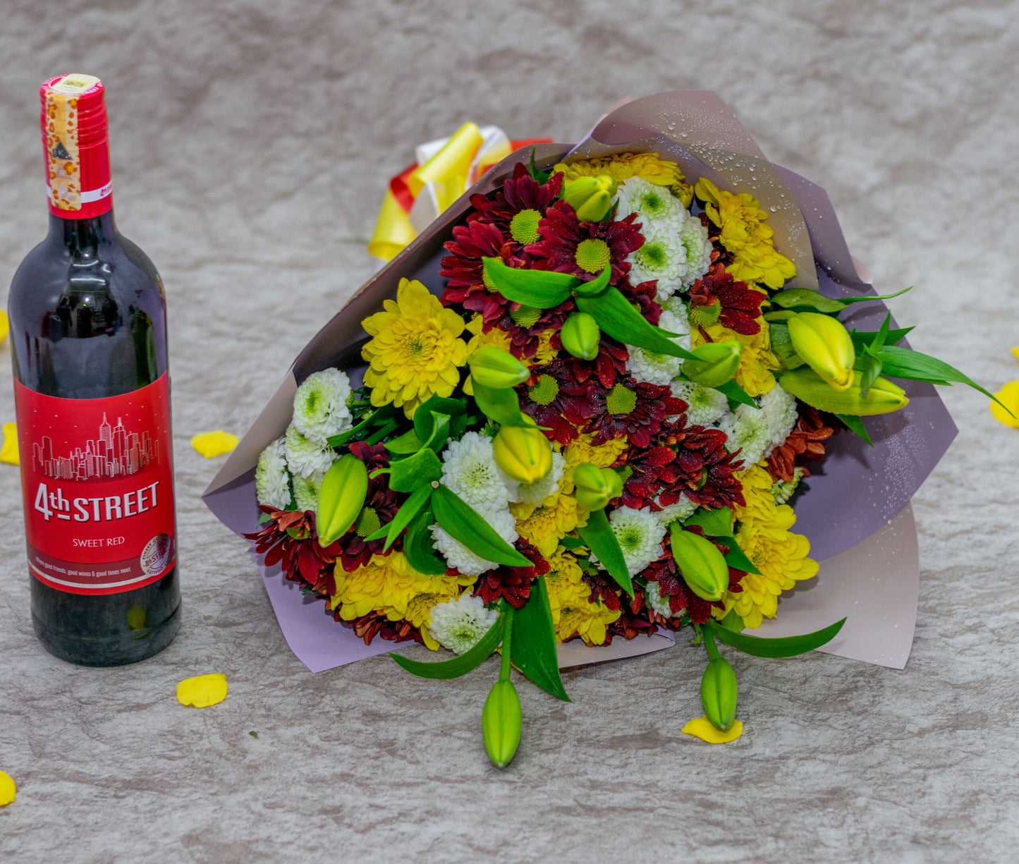 Mixed Flower Bouquet and 4th Street Wine