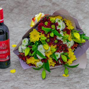 Mixed Flower Bouquet and 4th Street Wine