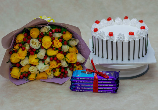 Mixed Flower Bouquet with Chocolate and a Cake