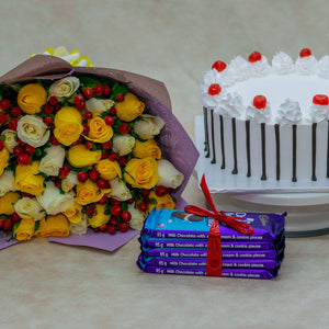 Mixed Flower Bouquet with Chocolate and a Cake