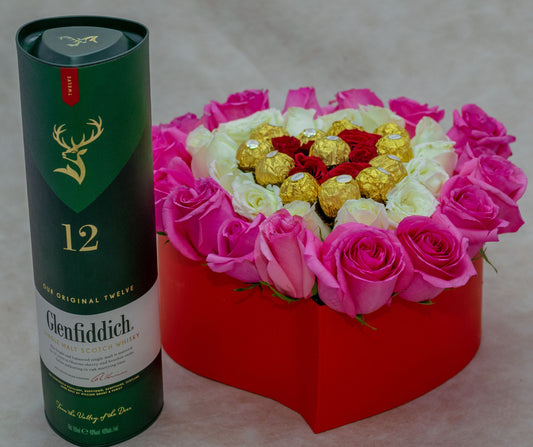 Mixed Flower Box, Chocolates and Whisky