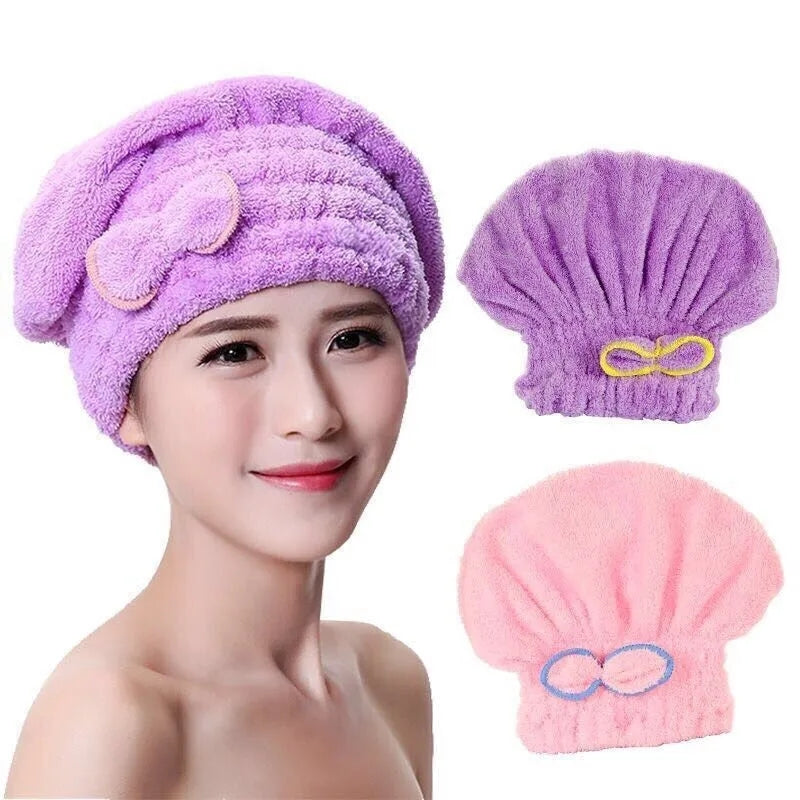 Shower Cap Women Hair Cap Microfibre Quick Hair Drying Bath Spa Bowknot Cap Wrap Towel Hat For Bath Bathroom Accessories