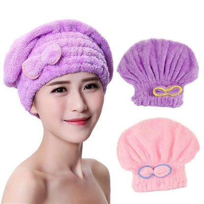 Shower Cap Women Hair Cap Microfibre Quick Hair Drying Bath Spa Bowknot Cap Wrap Towel Hat For Bath Bathroom Accessories