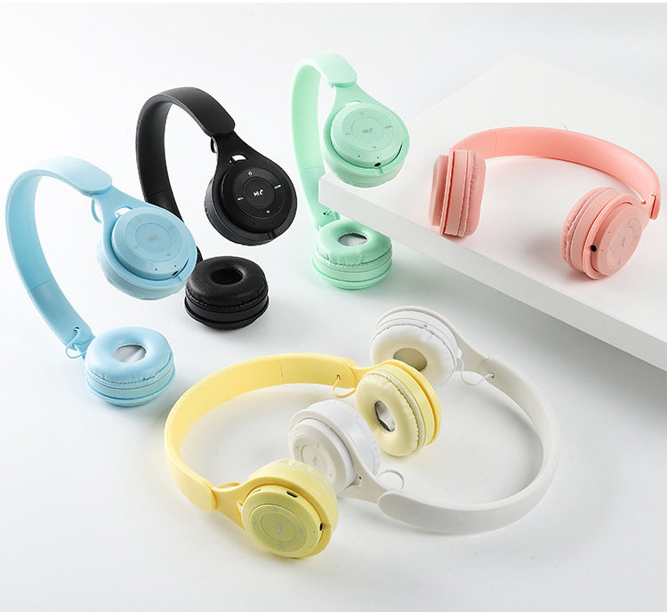 HW Lovely Y08 Bluetooth v5.0 Macaron Colorful Headphone Wireless Upgraded Headphones Support TF card