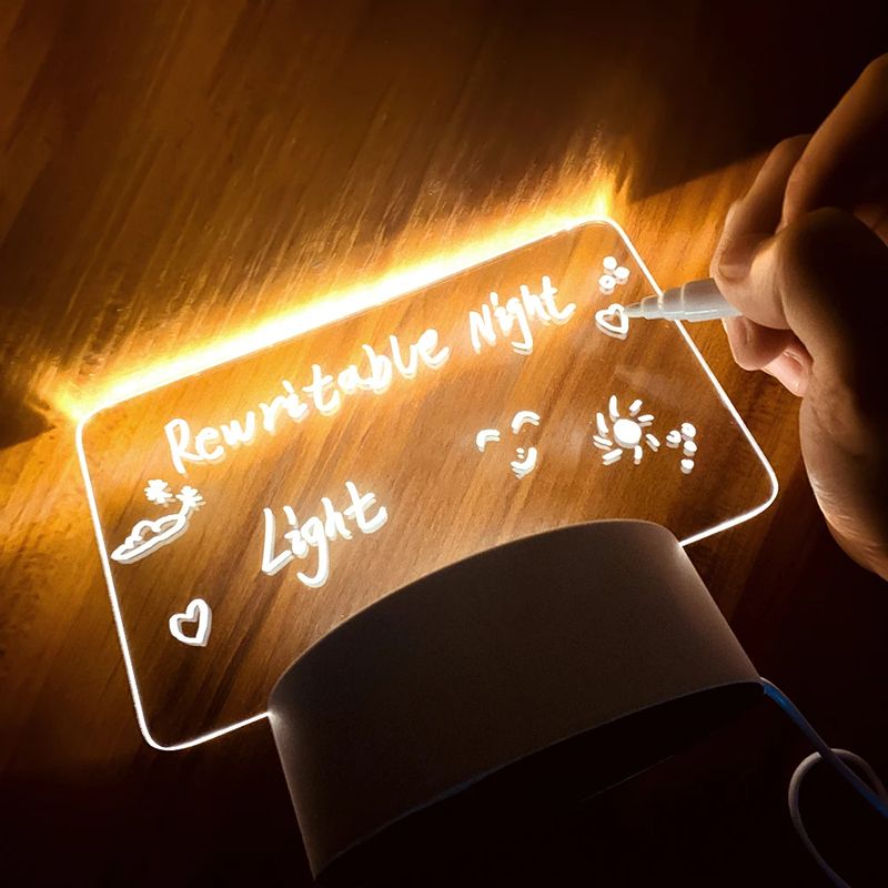Note Board Creative Led Night Light Erasable Write Message Board Holiday USB Light Transparent Luminous Acrylic Light Gift For Children Girlfriend Decoration Night Lamp Calendar Desktop Ornaments