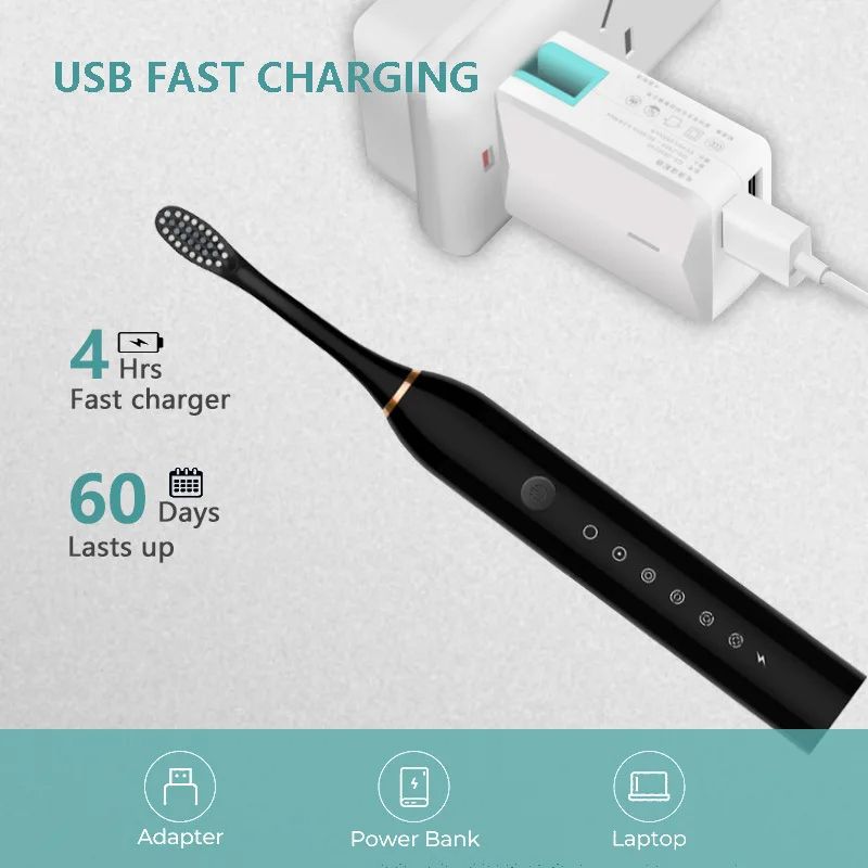 Electric Toothbrush With 4 Brush Heads Smart Timing Tooth Brush USB Rechargeable Teeth Clean Whitening Sonic Toothbrush With Replacement Head