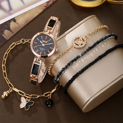5pcs Women's Watch Set Fashion Casual Butterfly Quartz Watch Fashion Casual Bracelet Watch Set