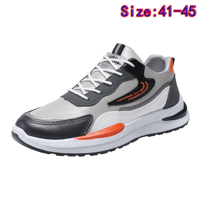 Size 41-45 Men's PU artificial leather fashion sneakers outdoor sports shoes students running shoes Boys walking shoes athletic driving shoes grey +orange