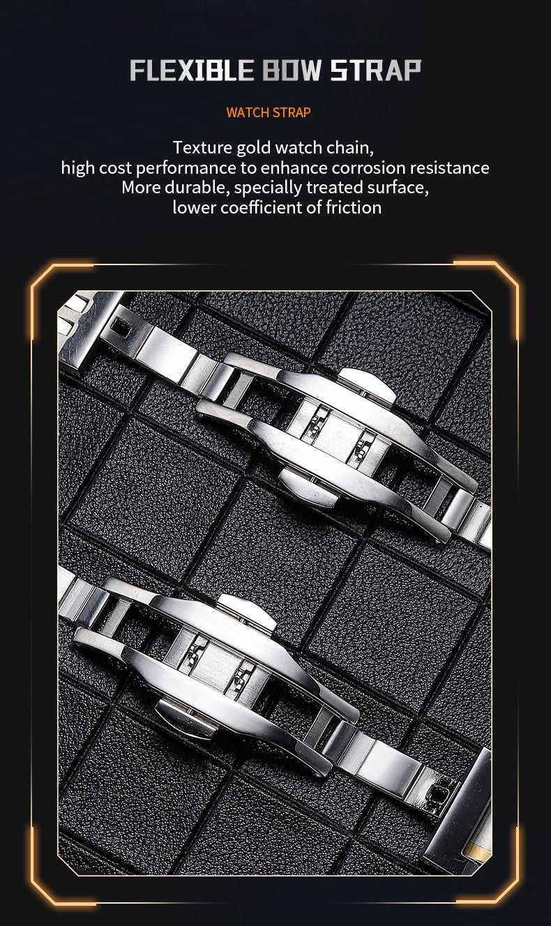 New Business Casual Men's Watch Waterproof Simple Fashion Luminous Square Gradient Gold Steel Belt Men's Brand Watch