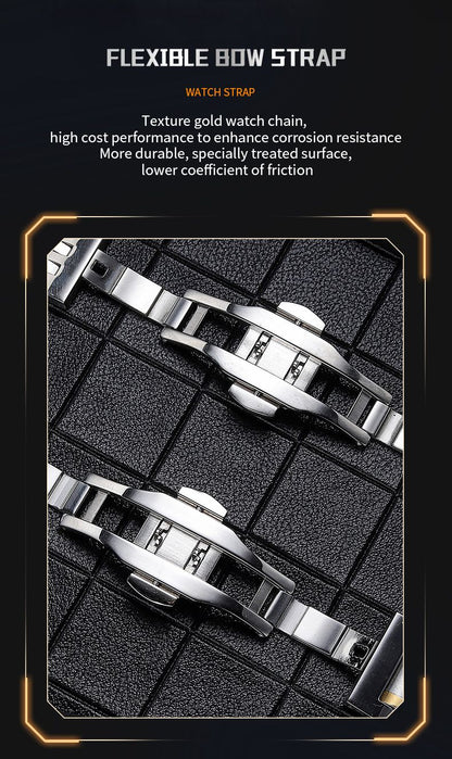 New Business Casual Men's Watch Waterproof Simple Fashion Luminous Square Gradient Gold Steel Belt Men's Brand Watch