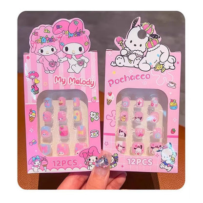 Hot selling children's nail art, bright pink, gradient color, European nail art, fake nail wearing nail art