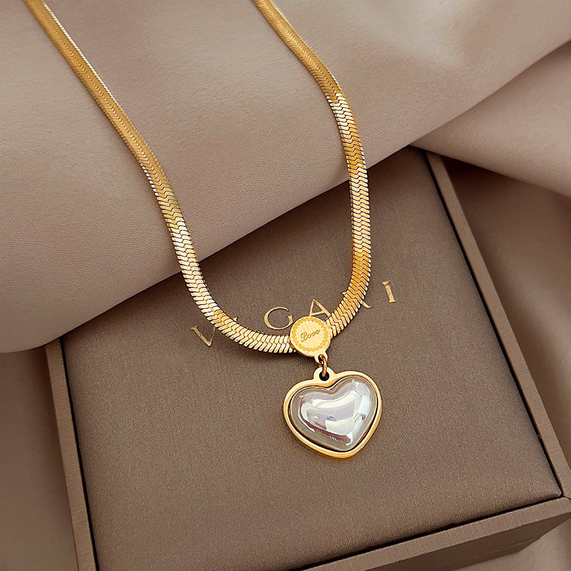 Non Fading Necklace Pearl Heart Pendant Stainless Steel Gold Color Necklace Party For Womens Luxury Jewelry Accessories Pearl Charms Chain Choker Necklaces Earrings For Women Girl Friend gif