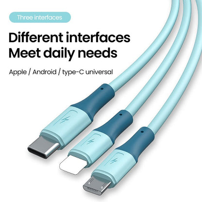 3 In1 Liquid silica gel charging cables Micro USB+type c+iphone Charger Cable Fast Charging data line Data Cables