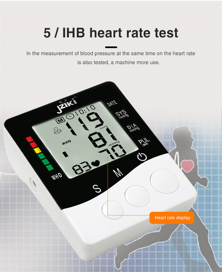 Professional Upper Arm Digital Blood Pressure Monitor with Cuff Intelligent Pressure Heart Rate Detection Colorful Backlight Heartbeat & Hypertension Detector