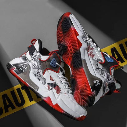New Men's Basketball Shoes Rubber Low-top Lace-up Fashion Indoor Non-Slip Training Sports Running Shoes For Men White Black And Red Mixed Colors