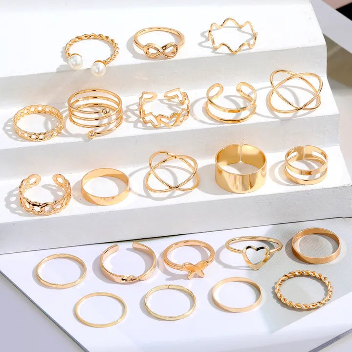 22PCS Women's Butterfly Rings Opening Multioint Rings Set Love Rings Female High Quality Accessories Women's Jewelry Set Used For Shooting Props Or Daily Wear