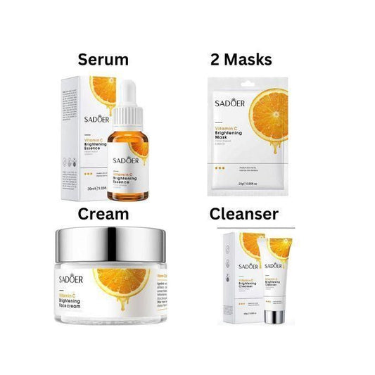 Moisturizing 5Pcs Vitamin C Nourishing And Skin Glowing Skin Care Set: Face Cream + Serum + 2 Face Masks + Face Cleanser For Treating Dark Spots,...