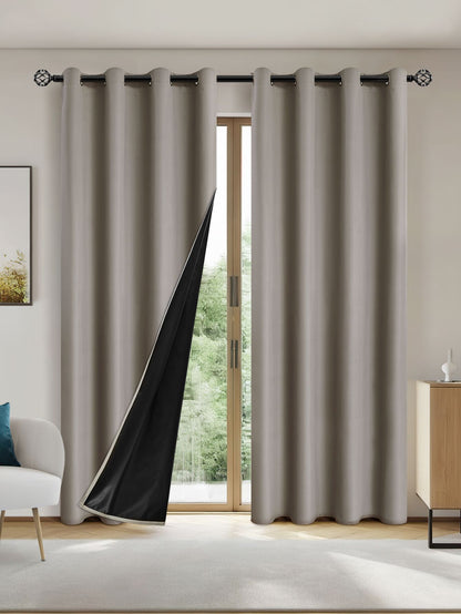 2PCS Solid Blackout Curtains With Coated Insulated Lining Curtains For Living Room Bedroom Home Decor Room Decoration