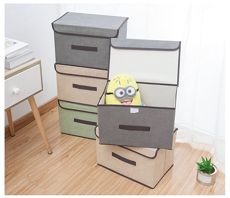 Gray Household Imitation Linen Foldable Dustproof Storage Box With Lid Multifunctional Sorting Organization Box For Clothes Sundrie