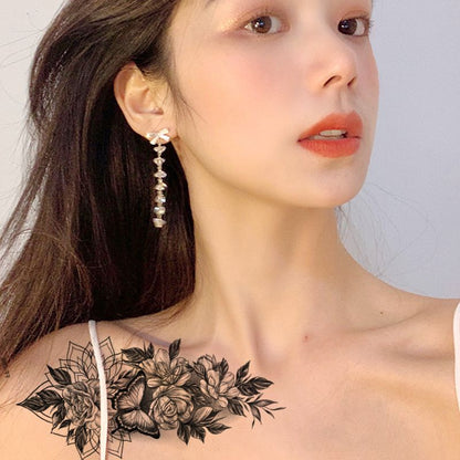 6 Pcs Waterproof Black Flower Pattern Body Tattoo Stickers - Durable, Long-Lasting for 3-5 Days, Suitable for Men and Women on Arm, Chest, Tummy, Back