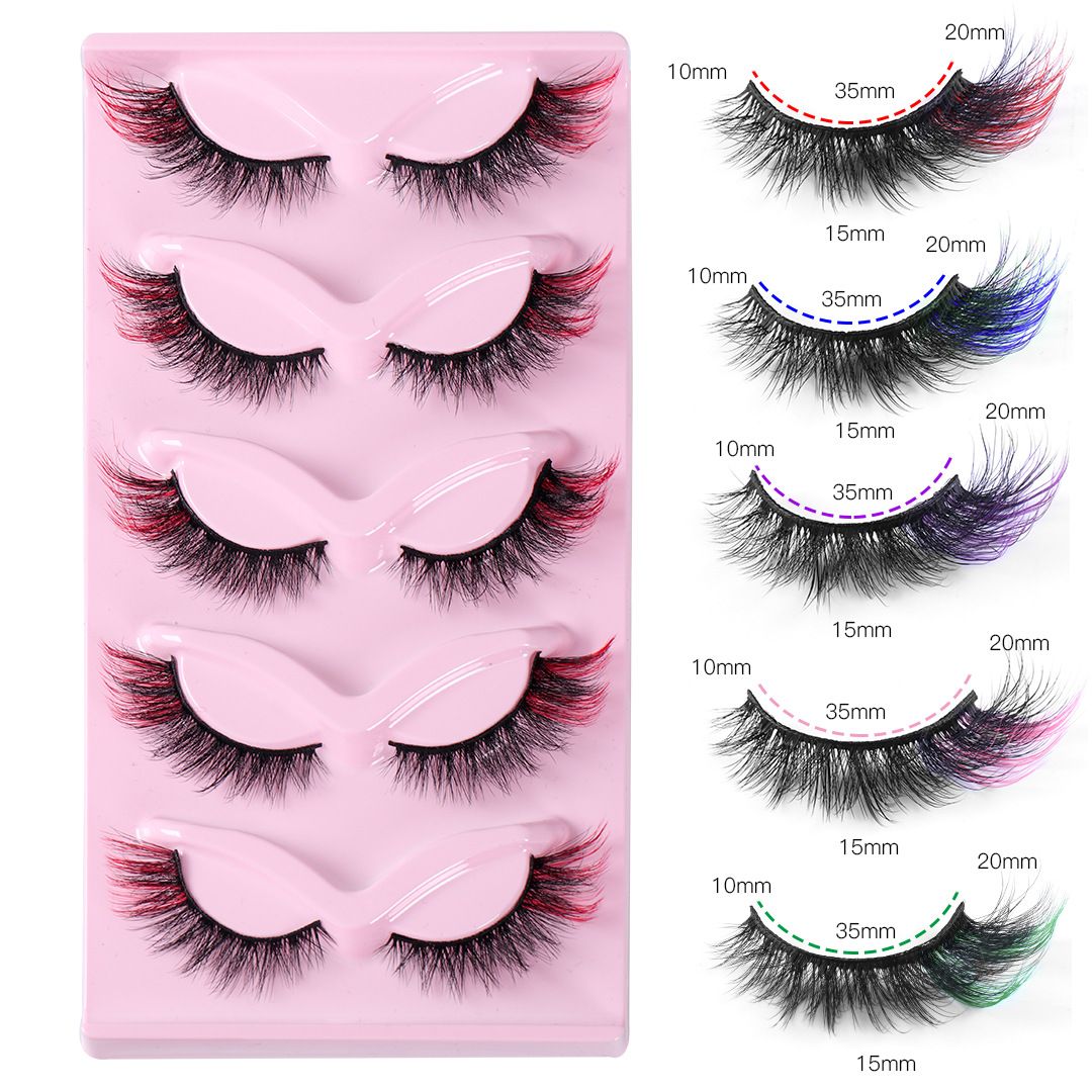 5 pairs of colorful high imitation mink fur fox eyes false eyelashes naturally thick eyelashes cat eyes eyelashes