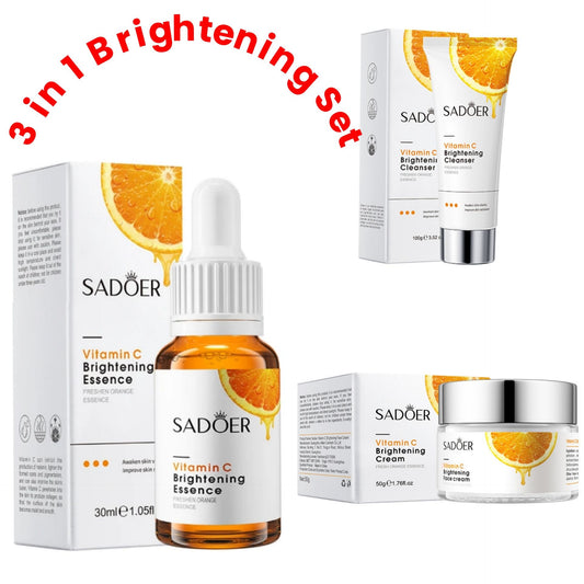 3 in 1 SADOER Vitamin C Serum, Vitamin C Brightening Facial Cleanser and VC Face Brightening Cream Skin Care Kit Anti Wrinkles, Moisturizing, Anti Aging, Fade Dark Spots set