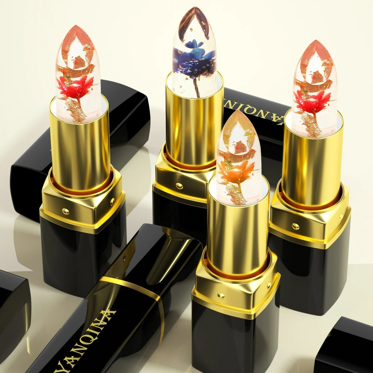 Rose Temperature Color Changing Lipstick Long Lasting Flower Jelly Lipstick Waterproof Lip Balm Non-stick Cup Non-fading Lip Gloss with Moisturizing and Glowing Effects